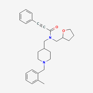 molecular formula C28H34N2O2 B5993922 N-{[1-(2-methylbenzyl)-4-piperidinyl]methyl}-3-phenyl-N-(tetrahydro-2-furanylmethyl)-2-propynamide 