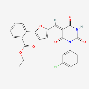 molecular formula C24H17ClN2O6 B5994959 ethyl 2-[5-[(Z)-[1-(3-chlorophenyl)-2,4,6-trioxo-1,3-diazinan-5-ylidene]methyl]furan-2-yl]benzoate 