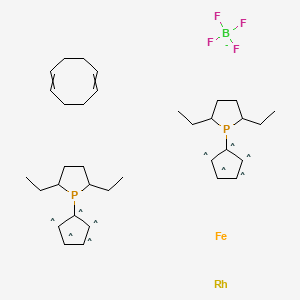 molecular formula C36H70BF4FeP2Rh+2 B599513 1,1-Bis((2R,5R)-2,5-diethylphospholano)ferrocene(cyclooctadiene)rhodium(I) CAS No. 162412-90-0