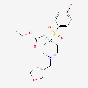 molecular formula C20H28FNO5S B5995354 Ethyl 2-[4-(4-fluorophenyl)sulfonyl-1-(oxolan-3-ylmethyl)piperidin-4-yl]acetate 
