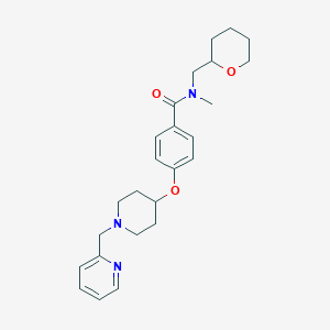 molecular formula C25H33N3O3 B5995788 N-methyl-4-{[1-(2-pyridinylmethyl)-4-piperidinyl]oxy}-N-(tetrahydro-2H-pyran-2-ylmethyl)benzamide 