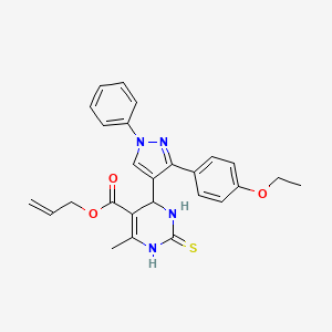 molecular formula C26H26N4O3S B5995953 PROP-2-EN-1-YL 4-[3-(4-ETHOXYPHENYL)-1-PHENYL-1H-PYRAZOL-4-YL]-6-METHYL-2-SULFANYLIDENE-1,2,3,4-TETRAHYDROPYRIMIDINE-5-CARBOXYLATE 