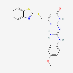 molecular formula C20H18N6O2S2 B5996007 1-{6-[(1,3-Benzothiazol-2-ylsulfanyl)methyl]-4-oxo-1,4-dihydropyrimidin-2-yl}-3-(4-methoxyphenyl)guanidine 