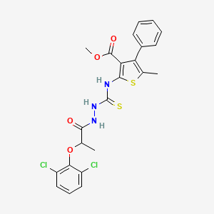 molecular formula C23H21Cl2N3O4S2 B5996183 Methyl 2-[({2-[2-(2,6-dichlorophenoxy)propanoyl]hydrazinyl}carbonothioyl)amino]-5-methyl-4-phenylthiophene-3-carboxylate 