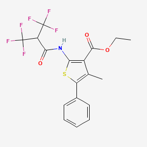 molecular formula C18H15F6NO3S B5996601 ETHYL 4-METHYL-5-PHENYL-2-[3,3,3-TRIFLUORO-2-(TRIFLUOROMETHYL)PROPANAMIDO]THIOPHENE-3-CARBOXYLATE 