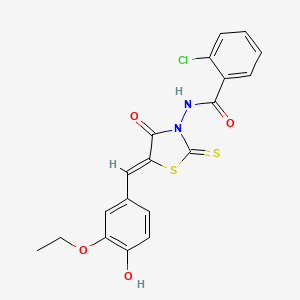 molecular formula C19H15ClN2O4S2 B5996730 N-[5-(3-Ethoxy-4-hydroxybenzylidene)-4-oxo-2-thioxothiazolidine-3-yl]-2-chlorobenzamide 