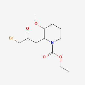 molecular formula C12H20BrNO4 B599707 2-(3-Bromo-2-oxopropyl)-3-methoxy-1-piperidinecarboxylic acid ethyl ester CAS No. 100524-99-0