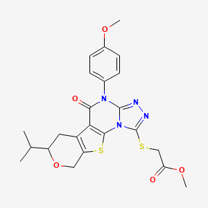molecular formula C23H24N4O5S2 B5997715 methyl 2-[[7-(4-methoxyphenyl)-8-oxo-12-propan-2-yl-13-oxa-16-thia-2,4,5,7-tetrazatetracyclo[7.7.0.02,6.010,15]hexadeca-1(9),3,5,10(15)-tetraen-3-yl]sulfanyl]acetate 