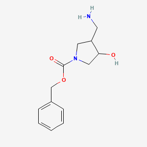 molecular formula C13H18N2O3 B599818 Benzyl 3-(aminomethyl)-4-hydroxypyrrolidine-1-carboxylate CAS No. 143657-00-5