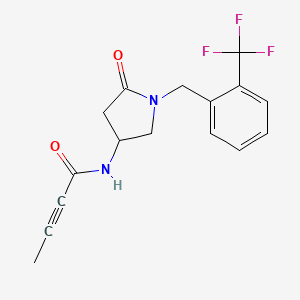 molecular formula C16H15F3N2O2 B5998206 N-{5-oxo-1-[2-(trifluoromethyl)benzyl]-3-pyrrolidinyl}-2-butynamide 