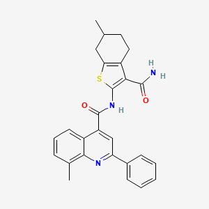 molecular formula C27H25N3O2S B5998553 N-(3-carbamoyl-6-methyl-4,5,6,7-tetrahydro-1-benzothiophen-2-yl)-8-methyl-2-phenylquinoline-4-carboxamide 