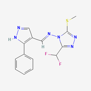 molecular formula C14H12F2N6S B5998820 N-[3-(DIFLUOROMETHYL)-5-(METHYLSULFANYL)-4H-1,2,4-TRIAZOL-4-YL]-N-[(E)-1-(3-PHENYL-1H-PYRAZOL-4-YL)METHYLIDENE]AMINE 
