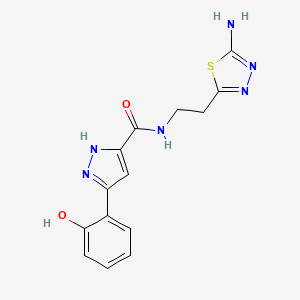 molecular formula C14H14N6O2S B5998903 N-[2-(5-amino-1,3,4-thiadiazol-2-yl)ethyl]-3-(2-hydroxyphenyl)-1H-pyrazole-5-carboxamide 