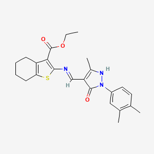 molecular formula C24H27N3O3S B5998946 ethyl 2-({(Z)-[1-(3,4-dimethylphenyl)-3-methyl-5-oxo-1,5-dihydro-4H-pyrazol-4-ylidene]methyl}amino)-4,5,6,7-tetrahydro-1-benzothiophene-3-carboxylate 
