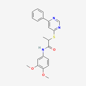 molecular formula C21H21N3O3S B5999431 N-(3,4-dimethoxyphenyl)-2-(6-phenylpyrimidin-4-yl)sulfanylpropanamide 