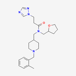 molecular formula C24H35N5O2 B5999522 N-{[1-(2-methylbenzyl)-4-piperidinyl]methyl}-N-(tetrahydro-2-furanylmethyl)-3-(1H-1,2,4-triazol-1-yl)propanamide 