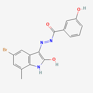molecular formula C16H12BrN3O3 B5999657 N'-[(3Z)-5-BROMO-7-METHYL-2-OXO-2,3-DIHYDRO-1H-INDOL-3-YLIDENE]-3-HYDROXYBENZOHYDRAZIDE 