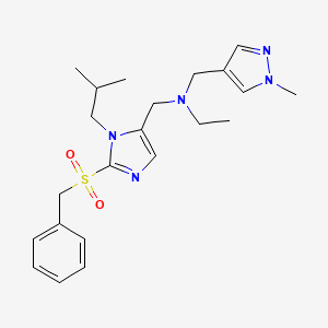 molecular formula C22H31N5O2S B5999891 N-[[2-benzylsulfonyl-3-(2-methylpropyl)imidazol-4-yl]methyl]-N-[(1-methylpyrazol-4-yl)methyl]ethanamine 