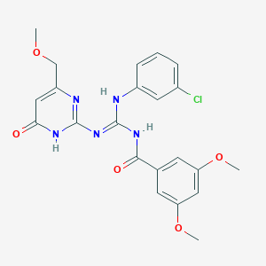 molecular formula C22H22ClN5O5 B6000097 N-[(E)-N-(3-chlorophenyl)-N'-[4-(methoxymethyl)-6-oxo-1H-pyrimidin-2-yl]carbamimidoyl]-3,5-dimethoxybenzamide 