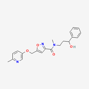 molecular formula C21H23N3O4 B6000219 N-(3-hydroxy-3-phenylpropyl)-N-methyl-5-{[(6-methyl-3-pyridinyl)oxy]methyl}-3-isoxazolecarboxamide 