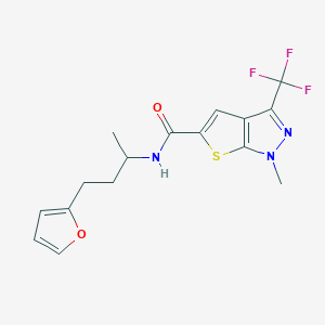 molecular formula C16H16F3N3O2S B6000276 N~5~-[3-(2-FURYL)-1-METHYLPROPYL]-1-METHYL-3-(TRIFLUOROMETHYL)-1H-THIENO[2,3-C]PYRAZOLE-5-CARBOXAMIDE 