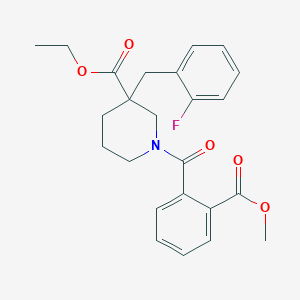 molecular formula C24H26FNO5 B6000314 ethyl 3-(2-fluorobenzyl)-1-[2-(methoxycarbonyl)benzoyl]-3-piperidinecarboxylate 