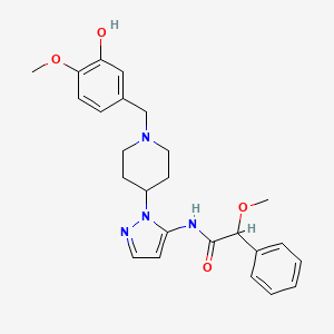 molecular formula C25H30N4O4 B6000368 N-{1-[1-(3-hydroxy-4-methoxybenzyl)-4-piperidinyl]-1H-pyrazol-5-yl}-2-methoxy-2-phenylacetamide 