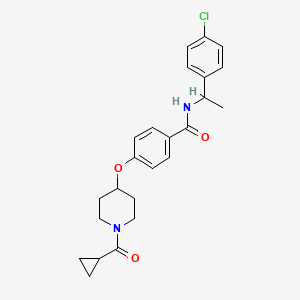 molecular formula C24H27ClN2O3 B6000379 N-[1-(4-chlorophenyl)ethyl]-4-{[1-(cyclopropylcarbonyl)-4-piperidinyl]oxy}benzamide 