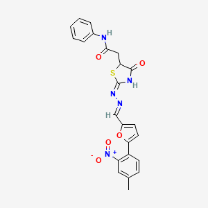 molecular formula C23H19N5O5S B6000551 2-[2-((E)-2-{(E)-1-[5-(4-METHYL-2-NITROPHENYL)-2-FURYL]METHYLIDENE}HYDRAZONO)-4-OXO-1,3-THIAZOLAN-5-YL]-N~1~-PHENYLACETAMIDE 