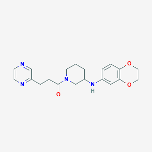 molecular formula C20H24N4O3 B6000622 1-[3-(2,3-Dihydro-1,4-benzodioxin-6-ylamino)piperidin-1-yl]-3-pyrazin-2-ylpropan-1-one 
