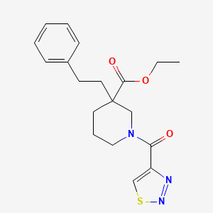 molecular formula C19H23N3O3S B6000769 Ethyl 3-(2-phenylethyl)-1-(thiadiazole-4-carbonyl)piperidine-3-carboxylate 