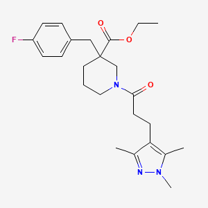 molecular formula C24H32FN3O3 B6000787 Ethyl 3-[(4-fluorophenyl)methyl]-1-[3-(1,3,5-trimethylpyrazol-4-yl)propanoyl]piperidine-3-carboxylate 