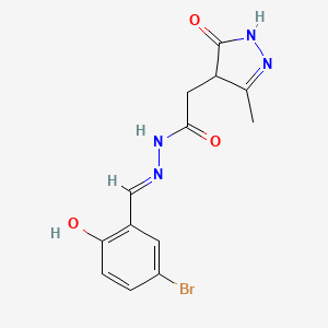 molecular formula C13H13BrN4O3 B6000840 N'-[(E)-(5-BROMO-2-HYDROXYPHENYL)METHYLIDENE]-2-(3-METHYL-5-OXO-4,5-DIHYDRO-1H-PYRAZOL-4-YL)ACETOHYDRAZIDE 