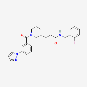 molecular formula C25H27FN4O2 B6000841 N-(2-fluorobenzyl)-3-{1-[3-(1H-pyrazol-1-yl)benzoyl]-3-piperidinyl}propanamide 