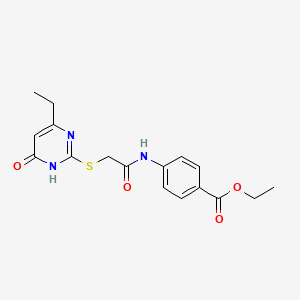molecular formula C17H19N3O4S B6000853 ethyl 4-({[(4-ethyl-6-oxo-1,6-dihydro-2-pyrimidinyl)thio]acetyl}amino)benzoate 