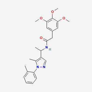 molecular formula C24H29N3O4 B6000888 N-{1-[5-methyl-1-(2-methylphenyl)-1H-pyrazol-4-yl]ethyl}-2-(3,4,5-trimethoxyphenyl)acetamide 