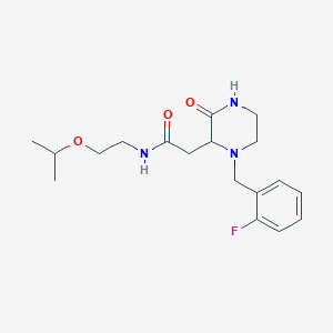 molecular formula C18H26FN3O3 B6000932 2-[1-(2-fluorobenzyl)-3-oxo-2-piperazinyl]-N-(2-isopropoxyethyl)acetamide 
