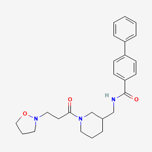 molecular formula C25H31N3O3 B6001010 N-({1-[3-(2-isoxazolidinyl)propanoyl]-3-piperidinyl}methyl)-4-biphenylcarboxamide 