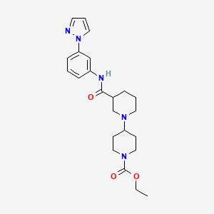 molecular formula C23H31N5O3 B6001234 ethyl 3-({[3-(1H-pyrazol-1-yl)phenyl]amino}carbonyl)-1,4'-bipiperidine-1'-carboxylate 