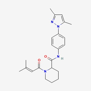 molecular formula C22H28N4O2 B6001426 N-[4-(3,5-dimethyl-1H-pyrazol-1-yl)phenyl]-1-(3-methyl-2-butenoyl)-2-piperidinecarboxamide 