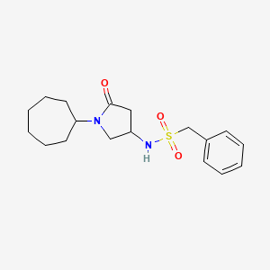molecular formula C18H26N2O3S B6001447 N-(1-cycloheptyl-5-oxo-3-pyrrolidinyl)-1-phenylmethanesulfonamide 