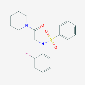 molecular formula C19H21FN2O3S B6001684 N-(2-fluorophenyl)-N-(2-oxo-2-piperidin-1-ylethyl)benzenesulfonamide 