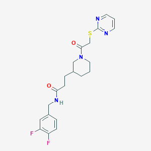 molecular formula C21H24F2N4O2S B6001779 N-(3,4-difluorobenzyl)-3-{1-[(2-pyrimidinylthio)acetyl]-3-piperidinyl}propanamide 