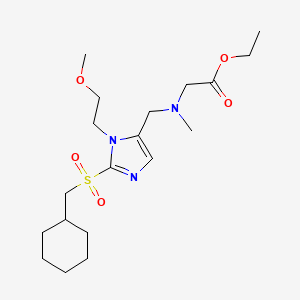 molecular formula C19H33N3O5S B6001803 Ethyl 2-[[2-(cyclohexylmethylsulfonyl)-3-(2-methoxyethyl)imidazol-4-yl]methyl-methylamino]acetate 