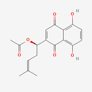 molecular formula C18H18O6 B600194 1,4-Naphthalenedione, 2-[(1R)-1-(acetyloxy)-4-methyl-3-penten-1-yl]-5,8-dihydroxy- CAS No. 24502-78-1