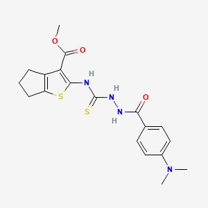 molecular formula C19H22N4O3S2 B6002302 methyl 2-[({2-[4-(dimethylamino)benzoyl]hydrazino}carbonothioyl)amino]-5,6-dihydro-4H-cyclopenta[b]thiophene-3-carboxylate 