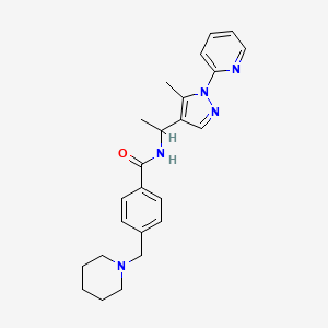 molecular formula C24H29N5O B6002313 N-{1-[5-methyl-1-(2-pyridinyl)-1H-pyrazol-4-yl]ethyl}-4-(1-piperidinylmethyl)benzamide 