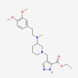 molecular formula C23H34N4O4 B6003036 ethyl 4-[[3-[2-(3,4-dimethoxyphenyl)ethyl-methylamino]piperidin-1-yl]methyl]-1H-pyrazole-5-carboxylate 