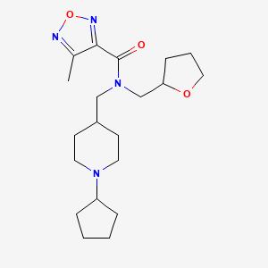 molecular formula C20H32N4O3 B6003257 N-[(1-cyclopentylpiperidin-4-yl)methyl]-4-methyl-N-(oxolan-2-ylmethyl)-1,2,5-oxadiazole-3-carboxamide 