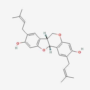 molecular formula C25H28O4 B600408 （6aR,11aR）-2,8-双（3-甲基丁-2-烯基）-6a,11a-二氢-6H-[1]苯并呋喃并[3,2-c]色满-3,9-二醇 CAS No. 26992-38-1